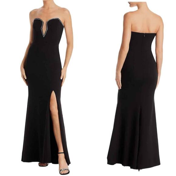 AQUA Strapless Plunging Black Formal Party Evening Dress - Picture 2 of 12